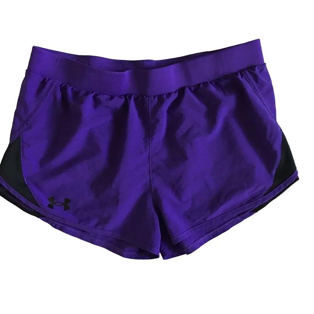 Under Armour Girls Fly By Shorts Purple Youth XL (fits Womens XS/S) Unlined Gym